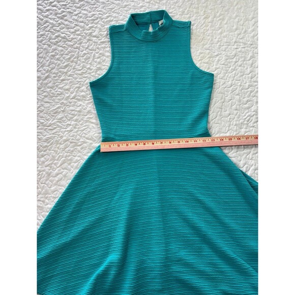 Decree Turquoise Knit Ribbed Fit & Flare Sleeveless High Neck Dress size small - Picture 4 of 7